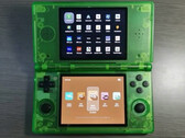 An alleged look at the Anbernic RG DS in a translucent green finish. (Image source: via Retro Handhelds)