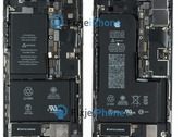 The iPhone XS (right) has a single battery. Notice the slightly smaller width along the top right edge. (Image source: FixjeiPhone)
