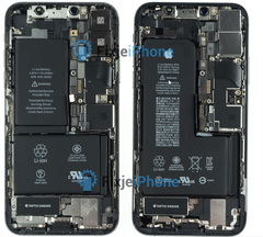 The iPhone XS (right) has a single battery. Notice the slightly smaller width along the top right edge. (Image source: FixjeiPhone)