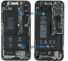 The iPhone XS (right) has a single battery. Notice the slightly smaller width along the top right edge. (Image source: FixjeiPhone)