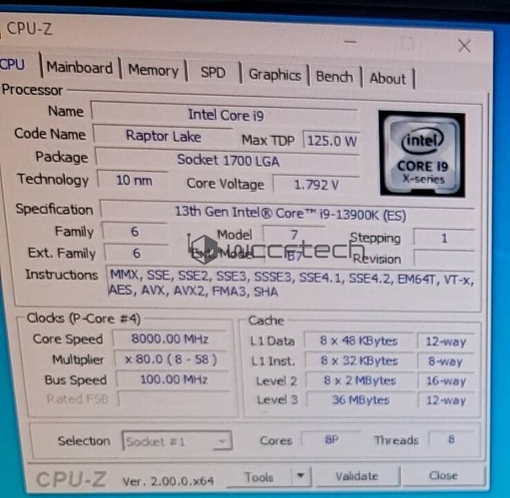Intel Core i9-13900K CPU-Z (image via Wccftech)