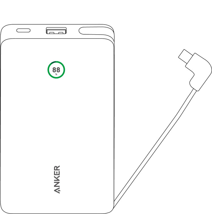 The Anker Nano Power Bank 20K with Built-In USB-C Cable, as leaked in a sketch in August. (Image source: Anker via Reddit)