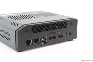 Rear: 2x RJ-45 (2.5 Gbps), USB-A 3.2 Gen. 2, USB-A 2.0, OcuLink, DisplayPort 1.4, USB-C 4.0 w/ DisplayPort 2.1, HDMI 2.1, 3.5 mm headset, AC adapter