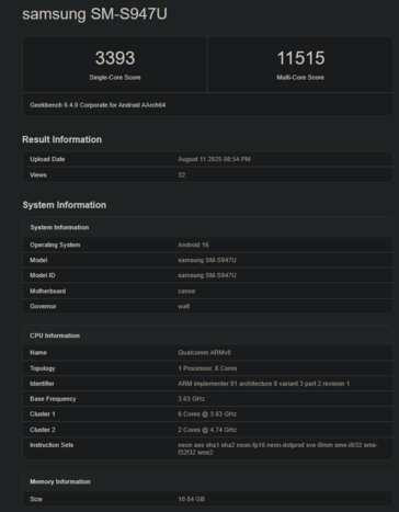 Snapdragon 8 Elite 2 Geekbench score (image source: Geekbench)
