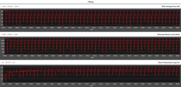 CPU metrics during the Cinebench R15 loop