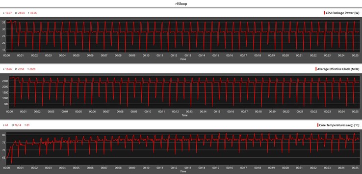 CPU metrics during the Cinebench R15 loop