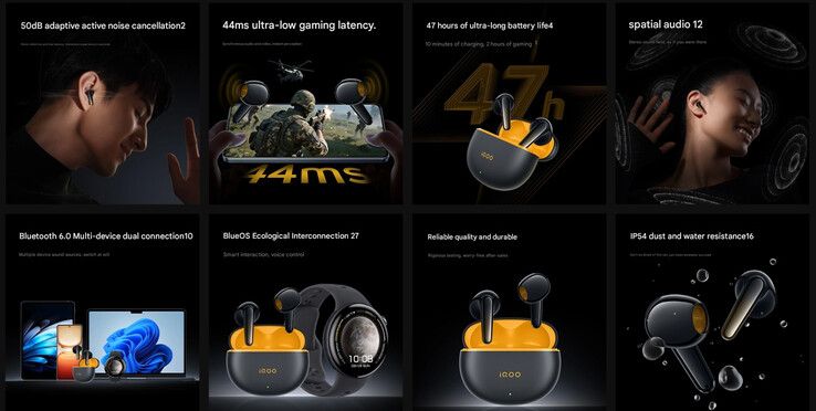 Main highlights of the wireless earbuds (Image source: iQOO - machine translated)