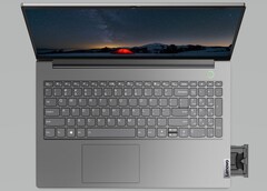 The Intel version of the ThinkBook 15 Gen2 has a compartment on the side to hold a pair of Bluetooth earbuds for video conferencing. (Source: Lenovo)