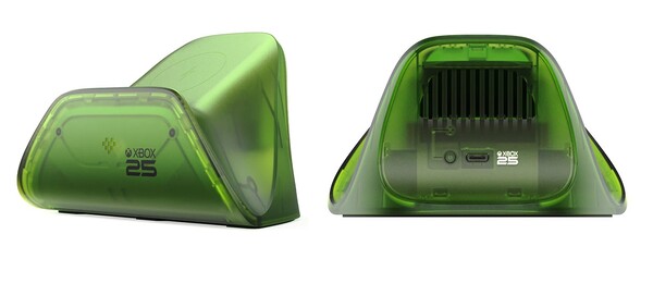 The 8BitDo Ultimate Charging Dock for Xbox Controllers - X25 Special Edition has a translucent green design.