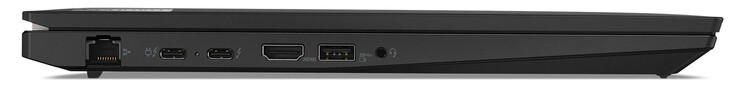 left side: Gigabit-Ethernet, 2x Thunderbolt 4, HDMI 2.1, USB A 3.2 Gen 1, 3.5mm audio