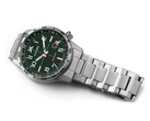 Caliber E111, which powers this watch, runs to plus or minus 15 seconds a month and holds roughly six months of charge