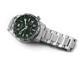 Caliber E111, which powers this watch, runs to plus or minus 15 seconds a month and holds roughly six months of charge