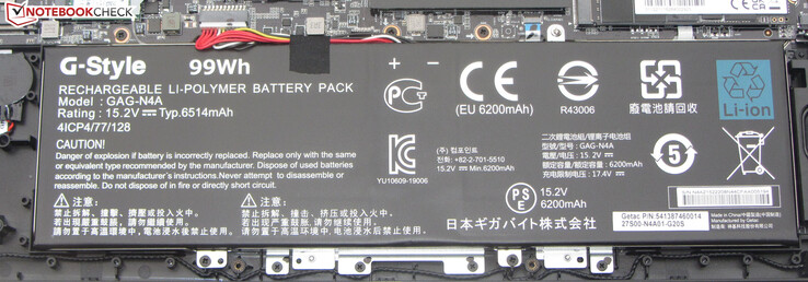 The battery has a capacity of 99 Wh.