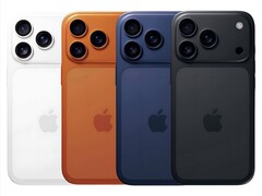 Apple iPhone 17 Pro in leaked colour options: white, orange, navy blue, and black (Image source: Unofficial artwork by an artist unbeknownst to us)