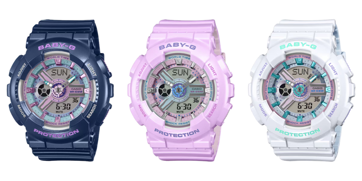 From left to right: the Casio G-Shock Baby-G BA-110MC-2A, BA-110MC-6A and BA-110MC-7A watches