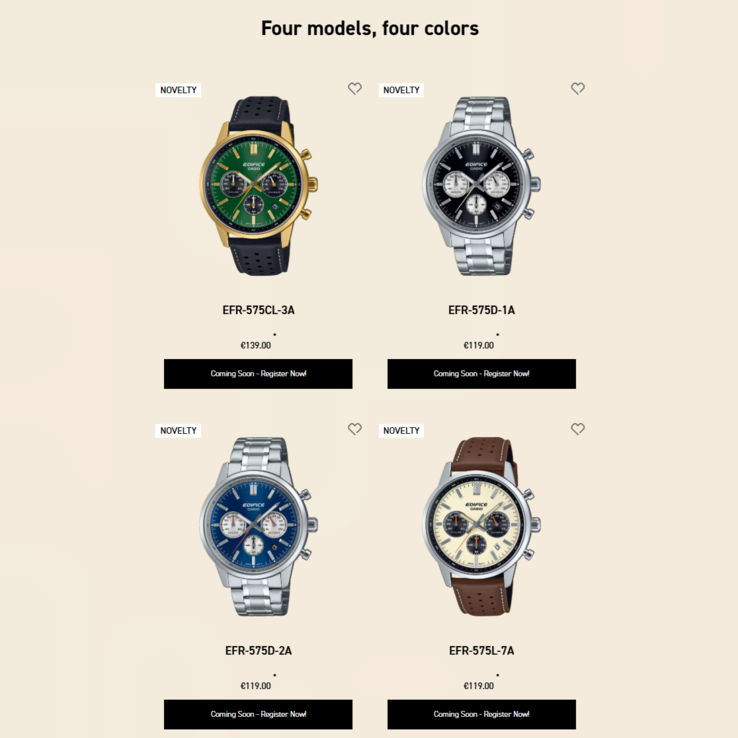 The Casio Edifice EFR-575 series chronographs. (Image source: Casio)
