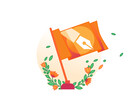 A promotional image for Cloudflare's Content Independence Day initiative displaying an orange flag with the symbol of a pen. (Image Source: Cloudflare)