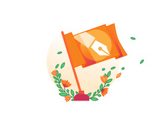 A promotional image for Cloudflare&#039;s Content Independence Day initiative displaying an orange flag with the symbol of a pen. (Image Source: Cloudflare)