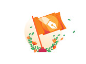 A promotional image for Cloudflare's Content Independence Day initiative displaying an orange flag with the symbol of a pen. (Image Source: Cloudflare)