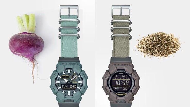 Band are dyed from red turnip extracts (GA010CE-2A) and from echinacea extracts (GD-010CE-5). Image source: Casio