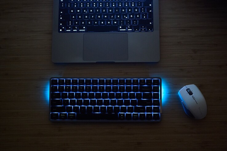 The lettering on the keycaps is not legible in low light even with active illumination.