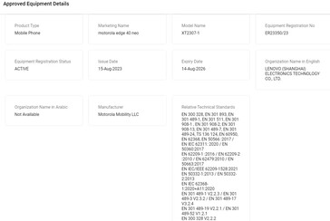 ...and joins the Edge 40 Neo on the TDRA database. (Source: FCC, TDRA via MySmartPrice)