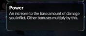 Pictured: A more in depth description of an important stat in Hades II, Power. (Image Source: Supergiant Games)