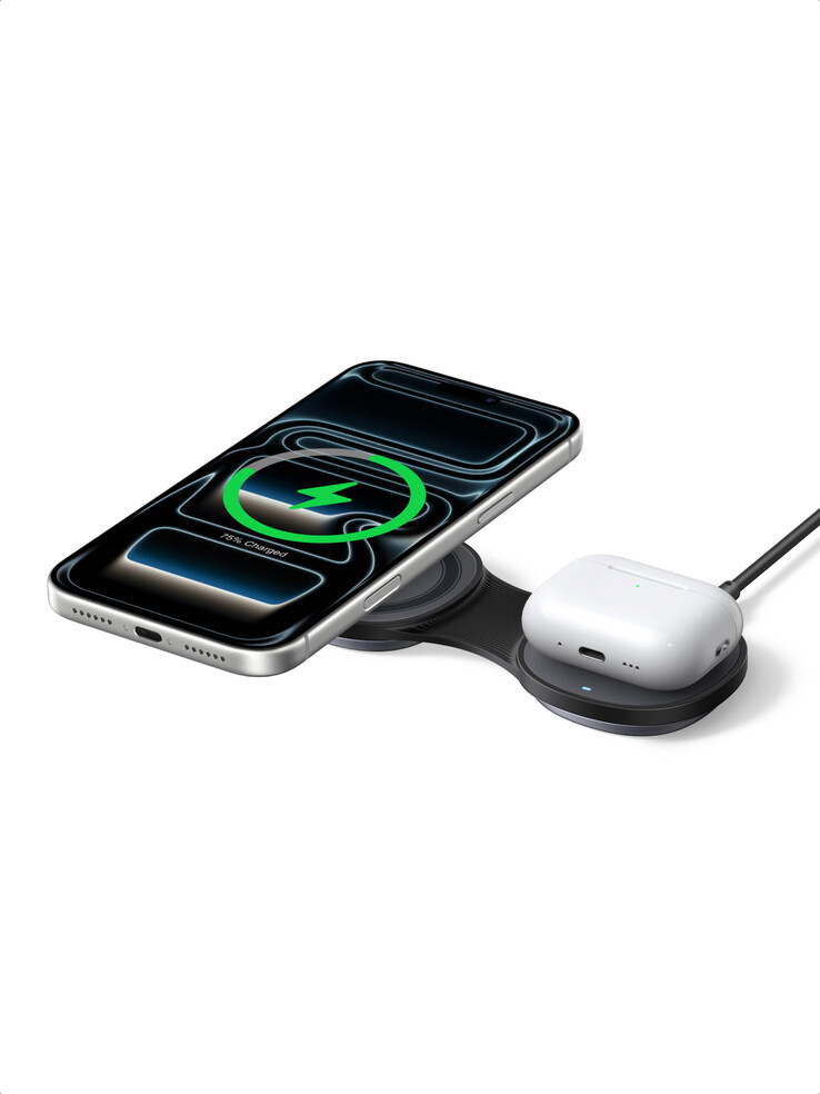 The MagFlow 2-in-1 can charge two devices simultaneously 