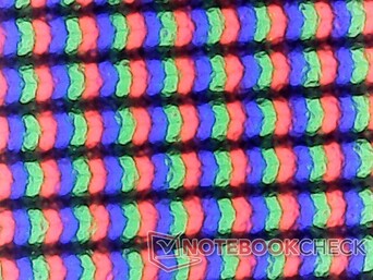 Matte subpixel array. Images are just slightly grainier than a glossy alternative but not grainy enough to be a major distraction