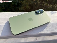 Rear view of the green Apple iPhone showing the dual-camera module and matte finish. (Image source: Notebookcheck)