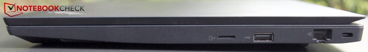 Right: microSD, USB 2.0, RJ45, Kensington