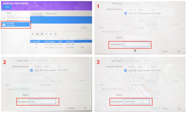 Just like before, create an additional 3 btrfs sub-volumes - again, making sure you get this exactly right. (Image Source: Notebookcheck)