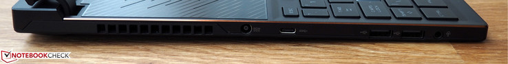 Left side: power, USB-C 3.0, 2x USB-A 2.0, 3.5 mm audio combo