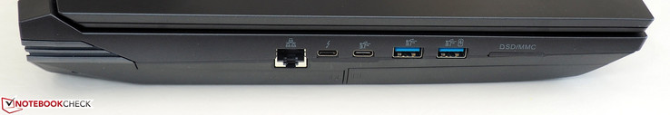 Left side: RJ45-LAN, Thunderbolt 3, USB-C 3.1 Gen. 2, 2x USB-A 3.0, card reader