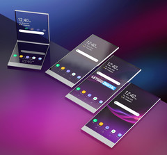 A render of a new Sony patent description showing a foldabe device with a transparent display. (Source: LetsGoDigital)