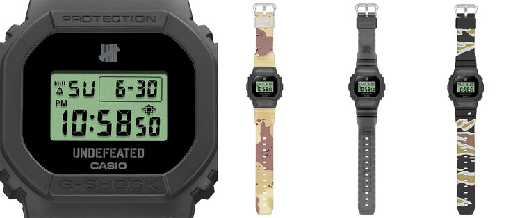 The Casio G-Shock x Undefeated collaboration watch comes with three interchangable straps (pictured). (Image source: Casio)