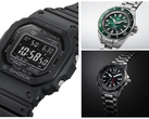The Casio GW-5000HS-1 (left), the Seiko Prospex SRPL53K1 (top right), and the Citizen Promaster Mechanical GMT watch (bottom right). (Image source: Casio, Seiko, Citizen)