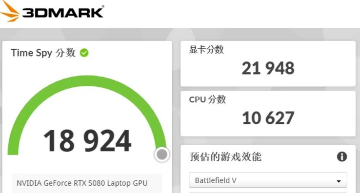 GeForce RTX 5080 3D Mark Time Spy (image source: BiliBili)