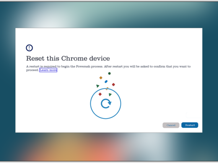 Chromebook Powerwash reset confirmation screen (Image source: Alphr.com)