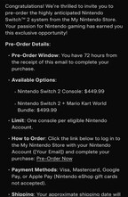 Nintendo Switch 2 pre-order email (Image source: Wario64 X account)