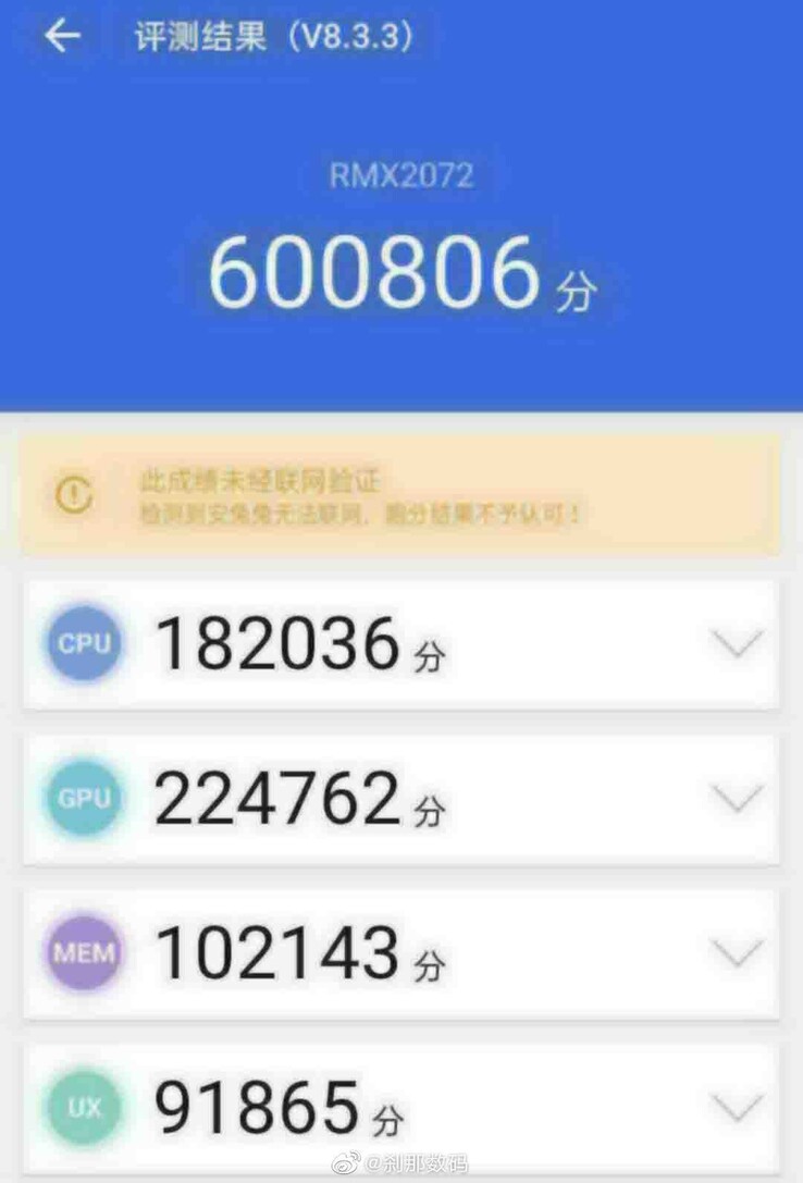 The "Realme X3 Pro" supposedly now on the AnTuTu benchmark. (Source: AnTuTu via IndiaShopps)