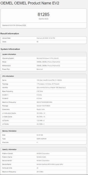 With an RTX 4060 laptop GPU. (Source: Geekbench)