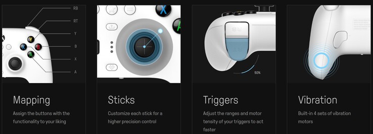 The button mapping, analog sticks and triggers, and vibration levels are customizable on the 8BitDo Ultimate Wired Controller for Xbox, with custom profiles for convenience. (Image source: 8BitDo)