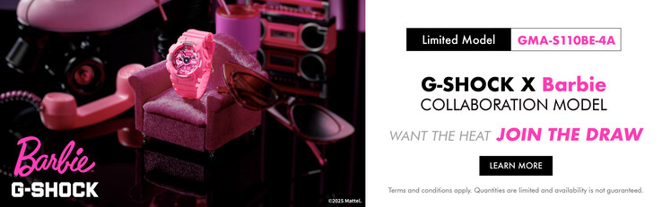 A banner from a marketing page advertising a draw for the G-Shock x Barbie watch. (Image source: Jebsen)