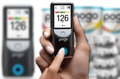 The POGO Automatic blood glucose monitor weighs just 3.4 ounces with batteries. (Image source: Intuity Medical Inc. - edited)