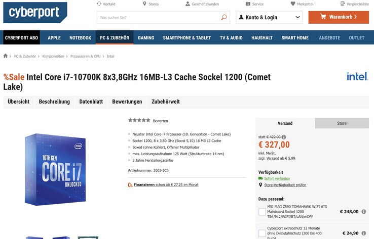 Right now the Intel Core i7-10700K costs less than the Ryzen 5 5600X on cyberport.de