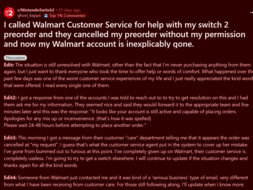 Walmart canceled Switch 2 pre-order testimonial#1 (Image source: screenshot, Nintendo Switch 2 subreddit)