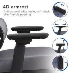The armrests adjust in four directions.