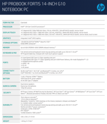 HP ProBook Fortis 14 G10 - Specifications. (Source: HP)