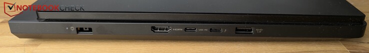 Left: Power, HDMI, USB-C with Thunderbolt 4 (DisplayPort), USB-C (10 Gbps, Power Delivery 65–100 W, DP), USB-A (10 Gbps, Always On)